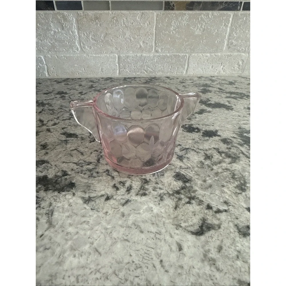 Vintage Etched Rose Pink Depression Glass Creamer/Sugar, Candy Set 1920's 1930's